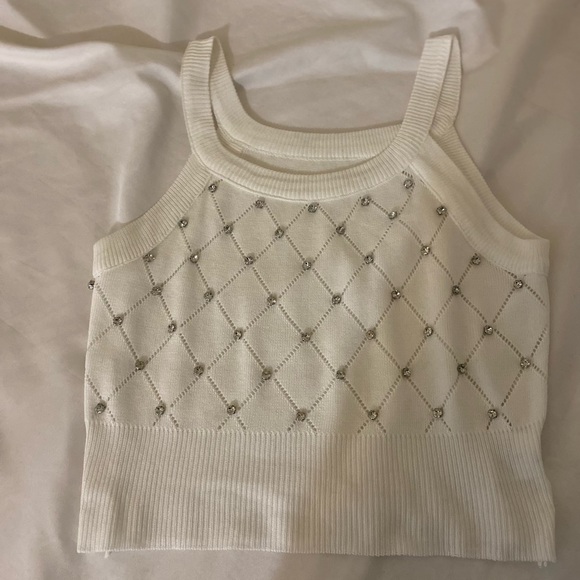 Solid Rhinestone Eyelet Spaghetti Top, Casual - Picture 1 of 2